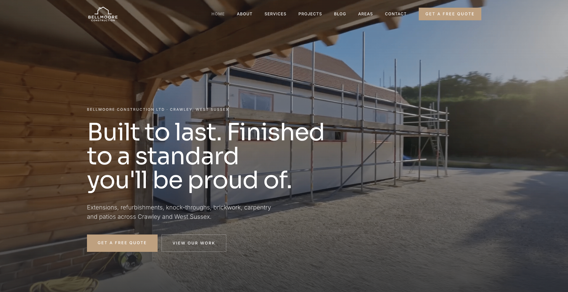 Bellmoore Construction, custom web design project by Liam Hicks Web Design, serving UK businesses nationwide