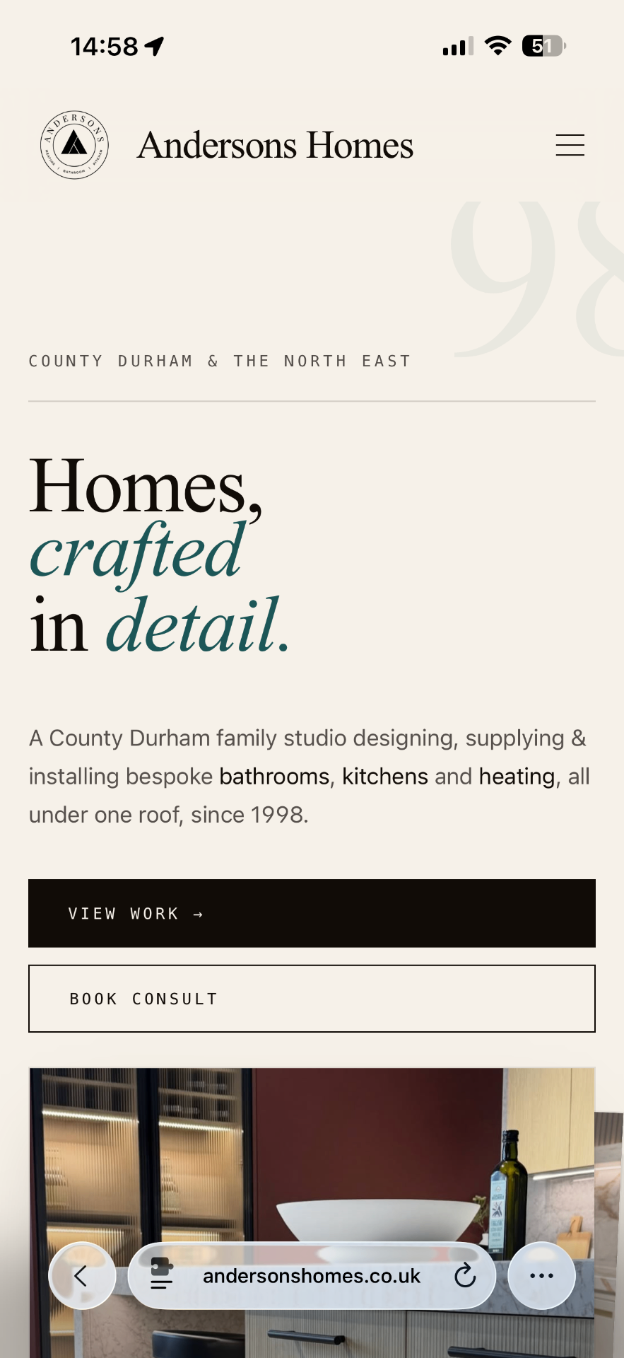 Andersons Homes mobile website built by Liam Hicks Web Design