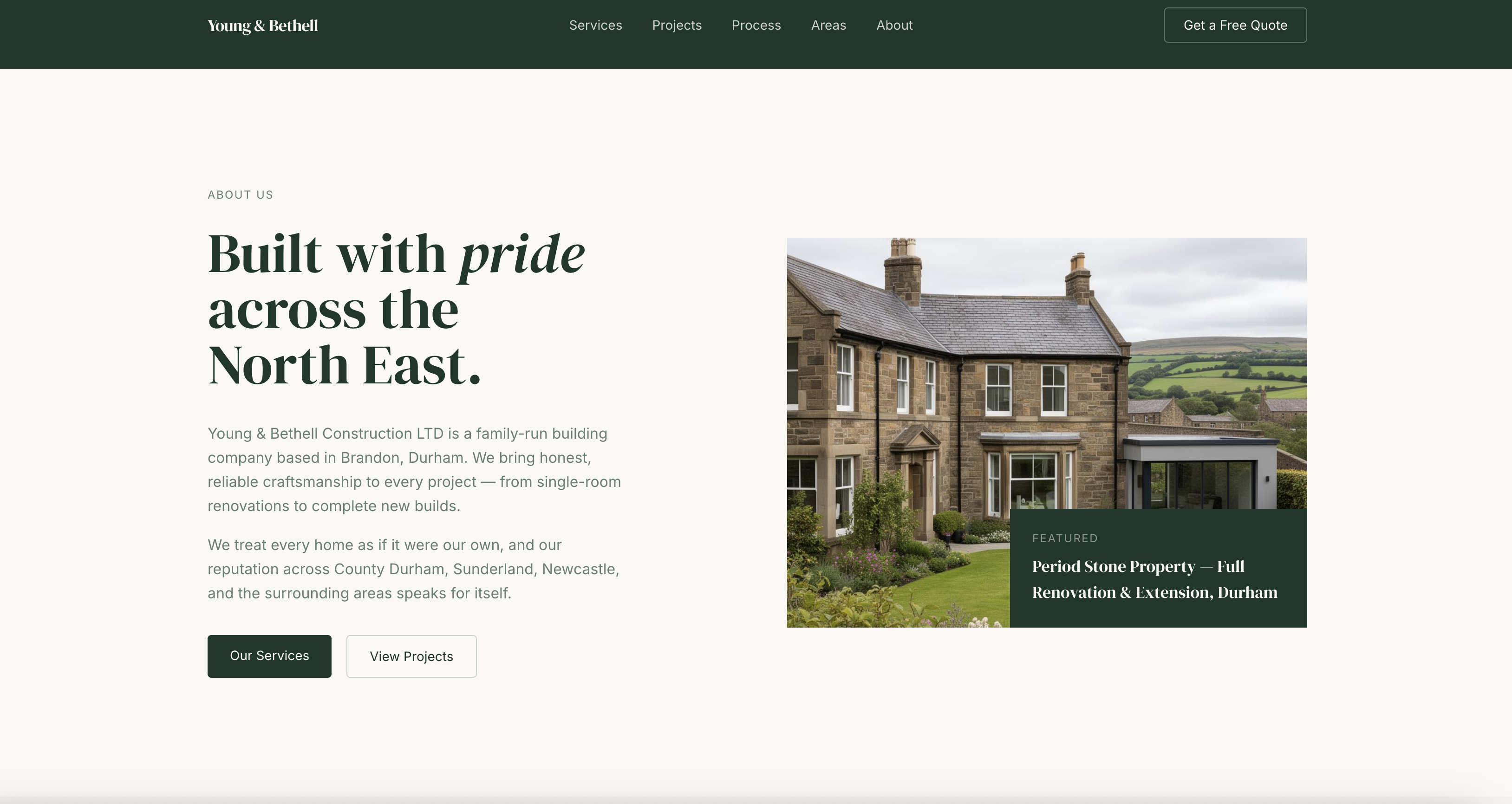 Young & Bethell Construction website screenshot